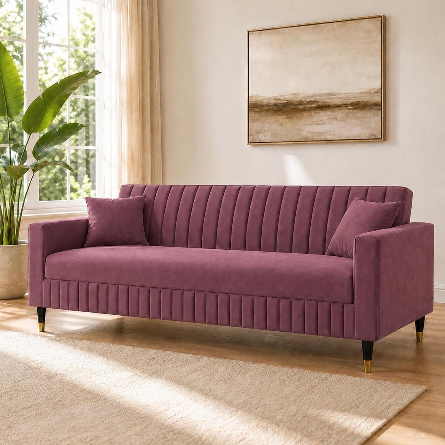 Wooden 3 Seater Velvet Sofa